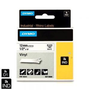 Nhãn in công nghiệp Dymo (IND) nhựa Vinyl 12mm x 5.5m – (Đen/Trắng) 18443