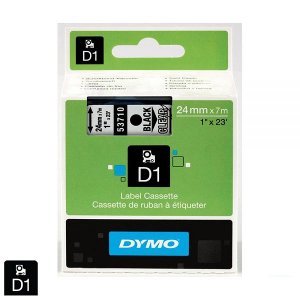 Nhãn in đa năng Dymo (D1) nhựa Polyester 24mm x 7m - (Đen/Trong) S0720920