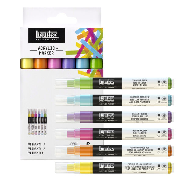 Bộ 6 bút vẽ màu acrylic sặc sỡ hạng họa sĩ Liquitex Professional Paint Marker Vibrants – Ngòi 2mm